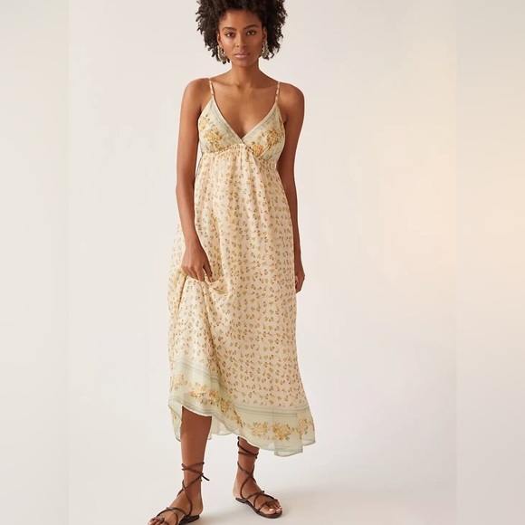 (SOLD) NWT Anthropologie Let Me Be Sz L Babydoll Yellow Floral Maxi Dress - Picture 2 of 8
